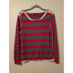 ❤️🩶 Tommy Hilfiger Red & Gray Striped Knit Sweater | Women’s Large